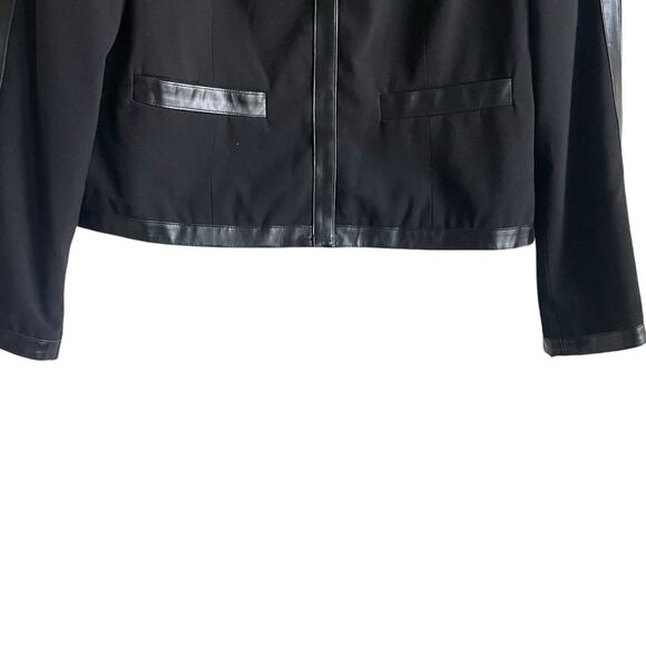 Larry Levine Women Jacket L Black Faux Leather Trim Blazer Career, Classic Retro - Picture 8 of 11